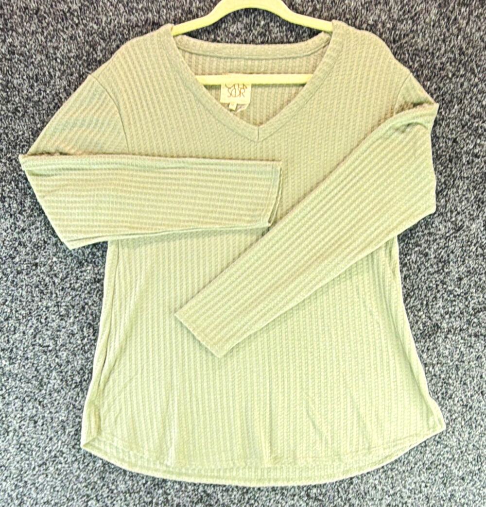 Chaser Women's Gray Solid Knit V-Neck Long Sleeve Pullover Top Size M
